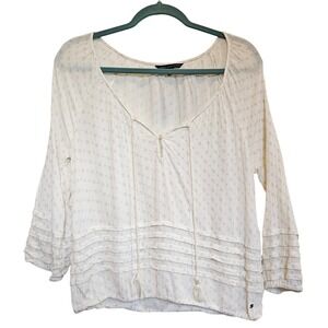 American Eagle Outfitters Boho Peasant Top XS Ivory Floral Blouse